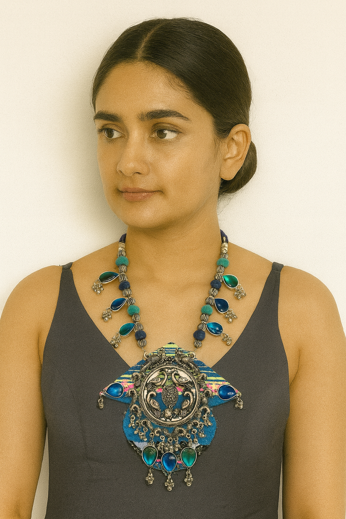 [Fabric Jewellery 7] Classy Blue Handmade Navratri oxidised fabric fusion jewellery