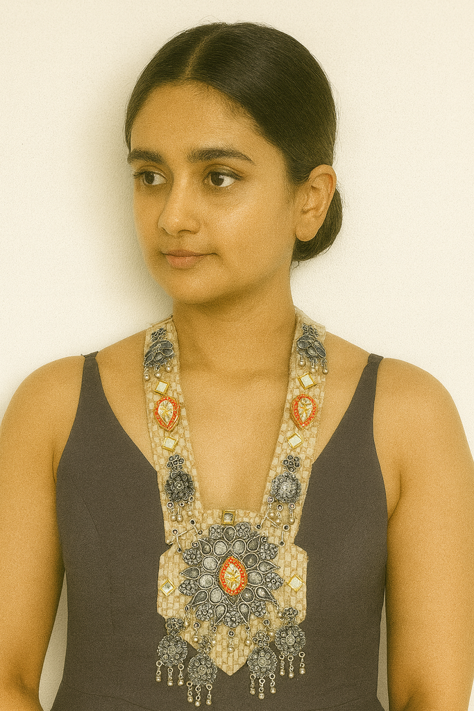 [Fabric Jewellery 12] Classy Cream Handmade Navratri oxidised fabric fusion jewellery