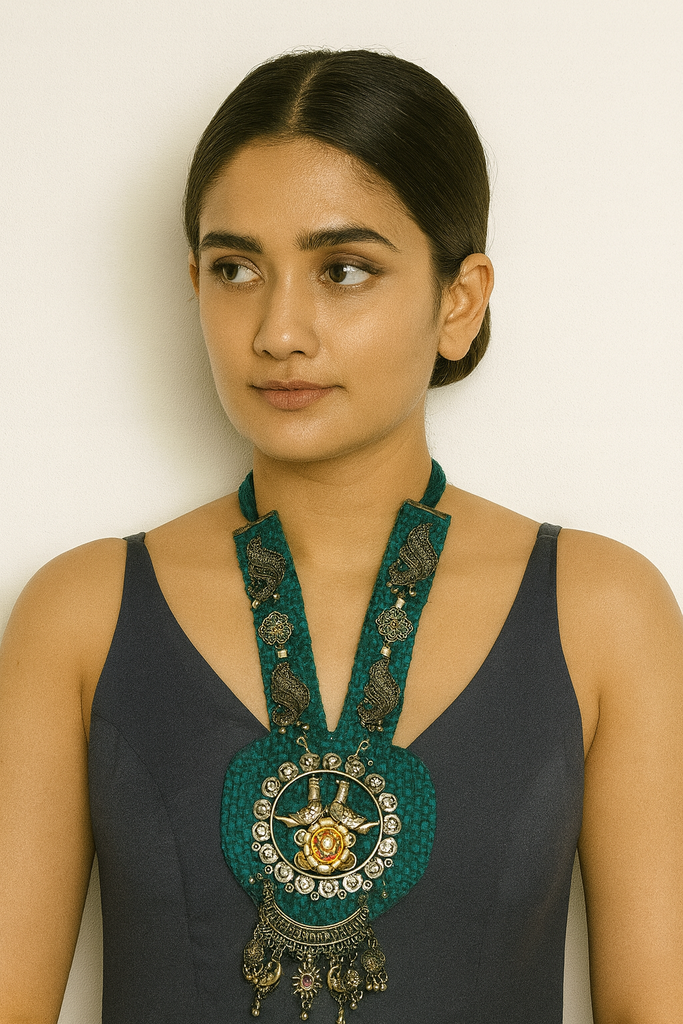 [Fabric Jewellery 11] Classy Green Handmade Navratri oxidised fabric fusion jewellery