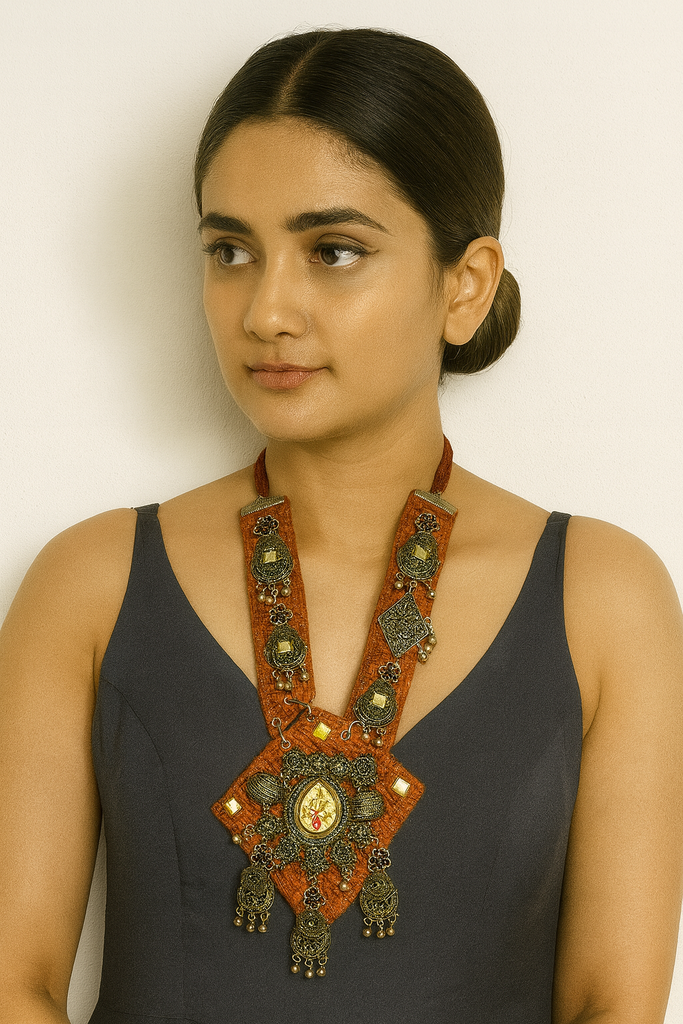 [Fabric Jewellery 20] Classy Red Handmade Navratri oxidised fabric fusion jewellery