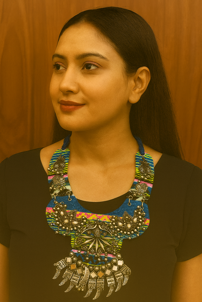 [Fabric Jewellery 15] Graceful Classy Blue Handmade Navratri oxidised fabric fusion jewellery