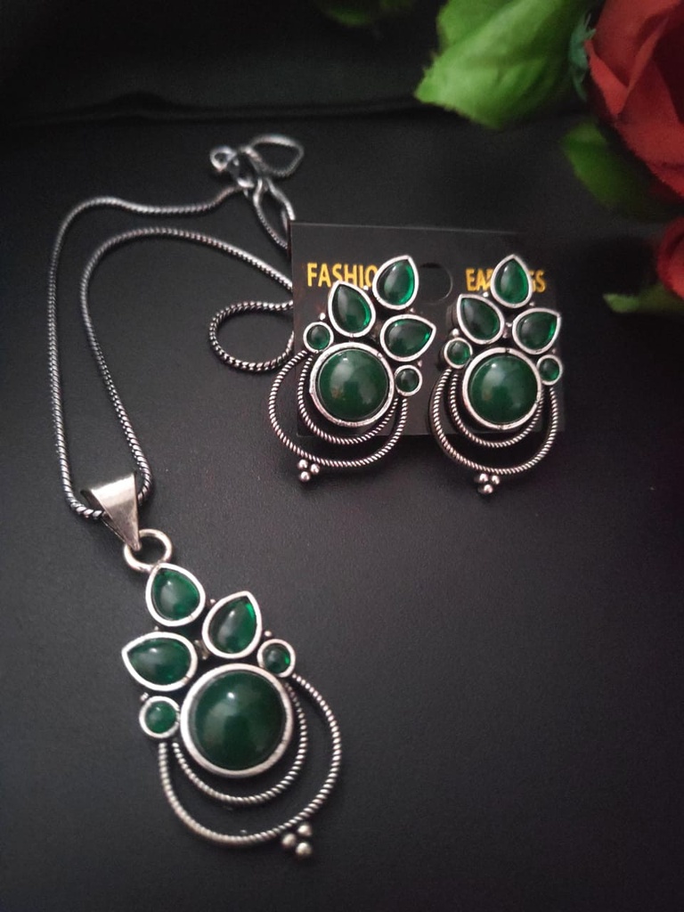 Polished Gleam Classy Oxidise Pendant Necklace Set