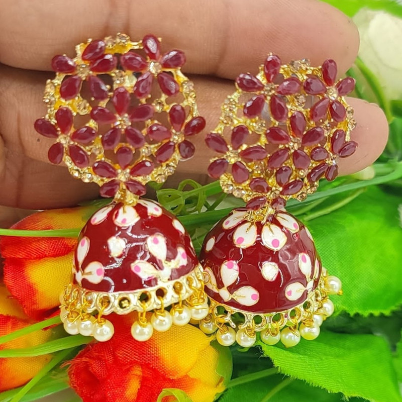 Trendy Engagement Maroon Earrings Set