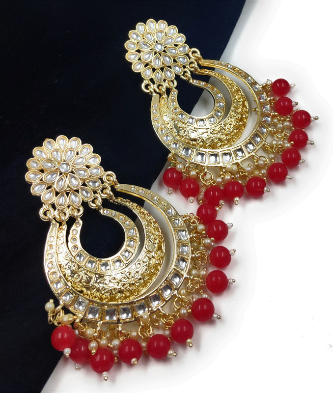 [ER134 RED] Ornate Sangeet Red Earrings Set