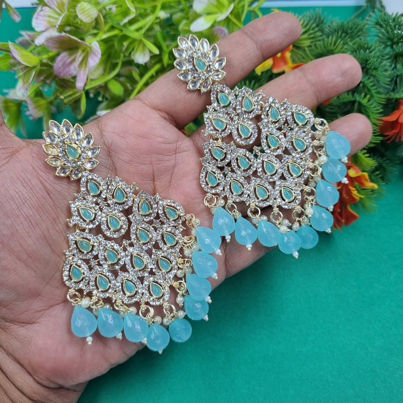 [ER200 SKY BLUE 3] Regal Mehendi Sky Blue 3 Earrings Set
