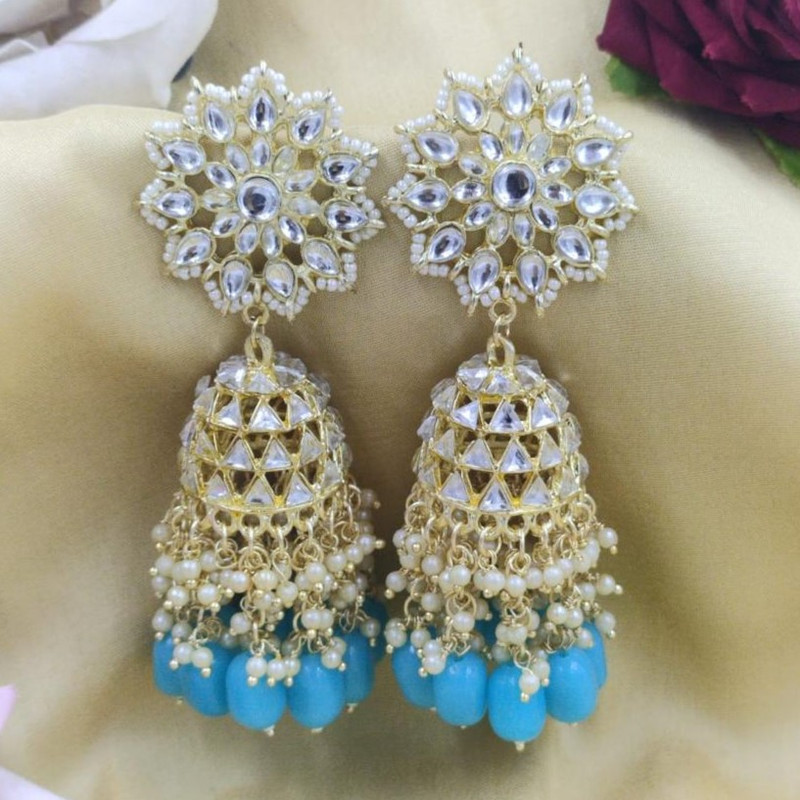 [ER203 SKY BLUE] Ornate Mehendi Sky Blue Earrings Set