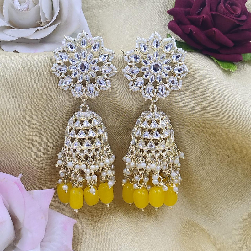 Resplendent Mehendi Yellow Earrings Set