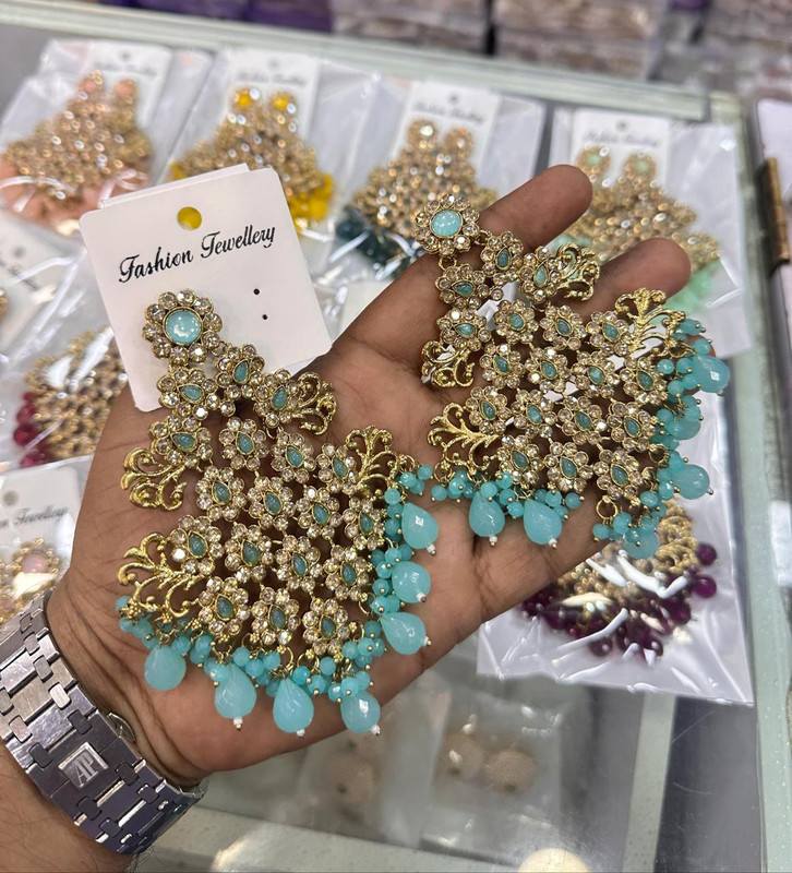 Exquisite Haldi Sky Blue Earrings Set