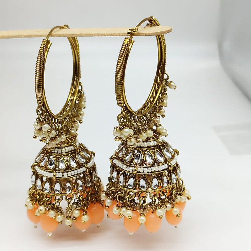 Luxury Haldi Peach Earrings Set