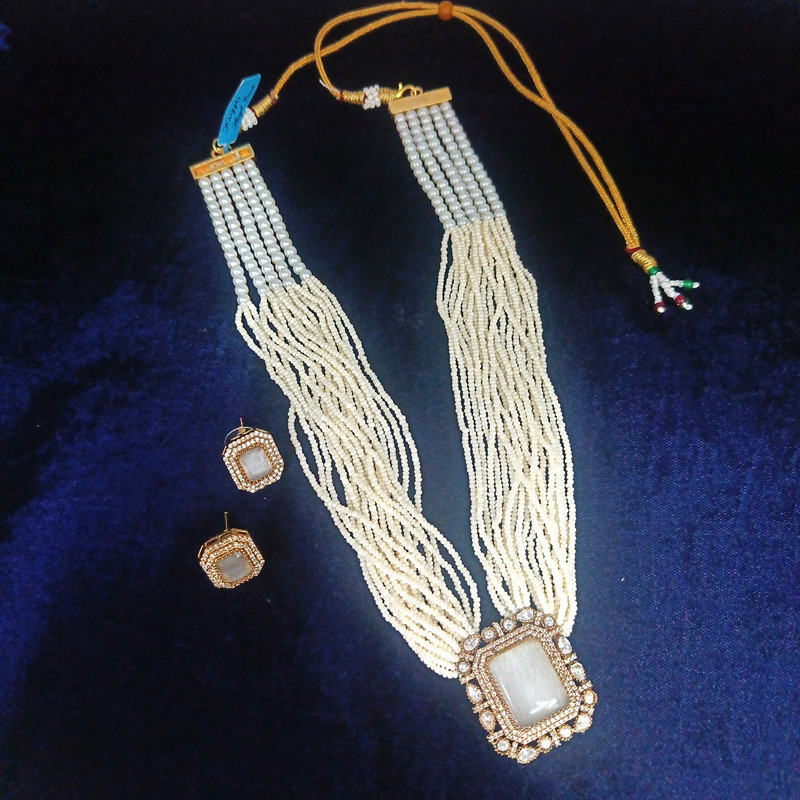 [F5 WHITE] F5 WHITE Fusion Collection Necklace Earrings Jewellery Set