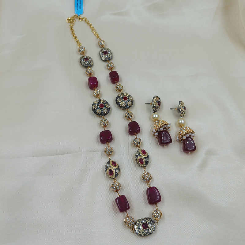 F7 MAROON Fusion Collection Necklace Earrings Jewellery Set