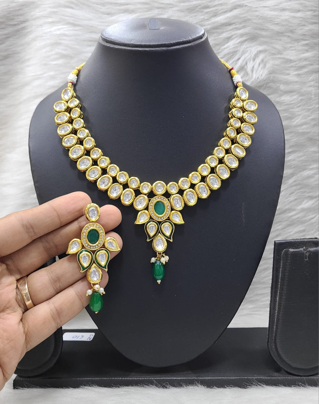 Breathtaking Stylish K30 Green Dabbi Kundan With Back Meena Necklace Earring Jewellery Set
