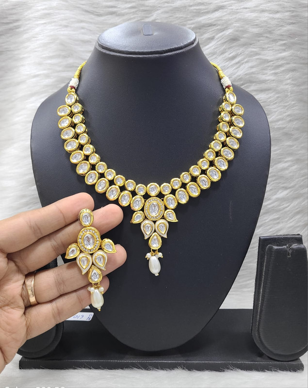 Flawless Stylish K30 White Dabbi Kundan With Back Meena Necklace Earring Jewellery Set