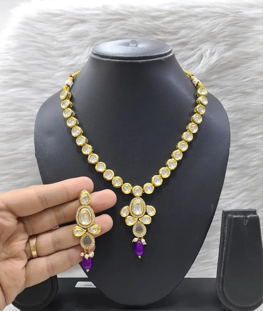 [K31 PURPLE] K31 PURPLE Dabbi Kundan With Back Meena Necklace Earring Jewellery set