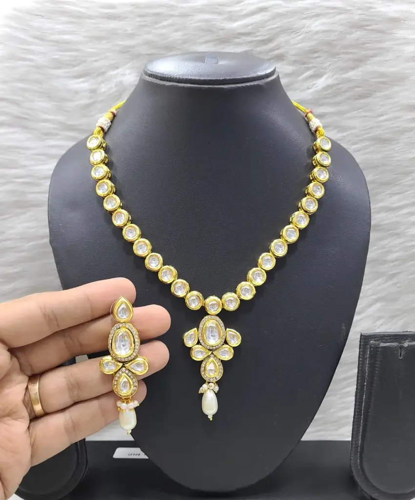 Traditional Bespoke K31 White Dabbi Kundan With Back Meena Necklace Earring Jewellery Set