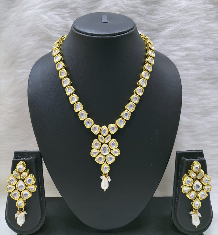 Chic Couture K45 White Dabbi Kundan With Back Meena Necklace Earring Jewellery Set