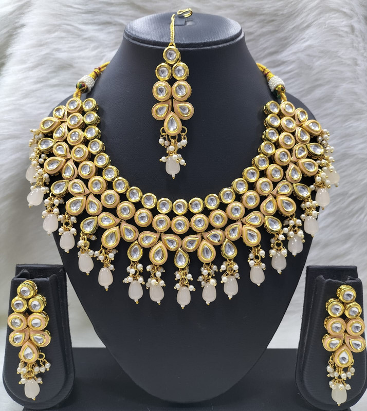 Beautiful Couture K51 Grey Dabbi Kundan With Back Meena Necklace Earring Jewellery Set