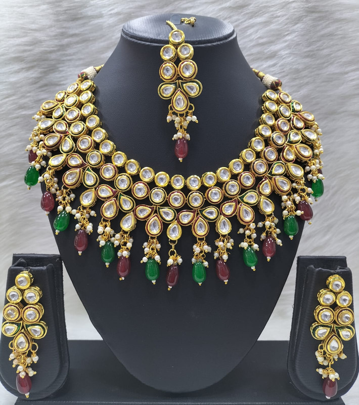 K51 MG Dabbi Kundan With Back Meena Necklace Earring Jewellery set