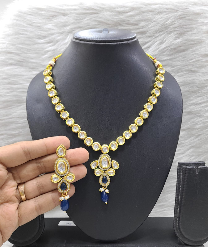 [K11 BLUE] K11 BLUE Dabbi Kundan With Back Meena Necklace Earring Jewellery set