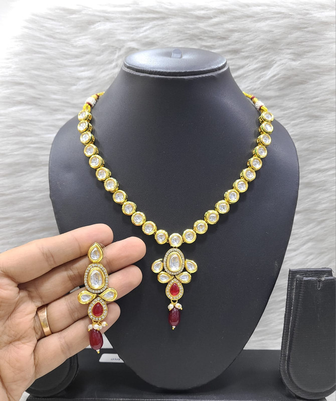 Graceful Designer K11 Maroon Dabbi Kundan With Back Meena Necklace Earring Jewellery Set