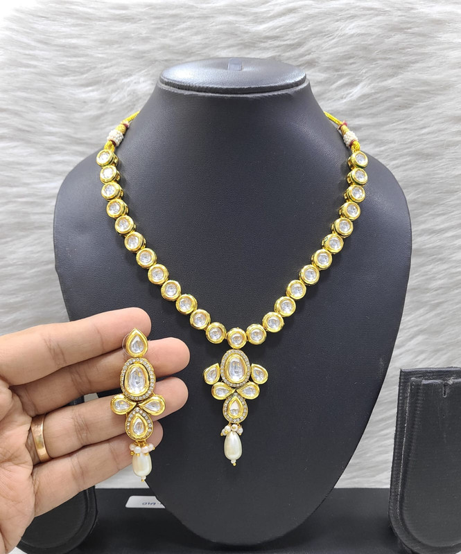 [K11 WHITE] Splendid Designer K11 White Dabbi Kundan With Back Meena Necklace Earring Jewellery Set