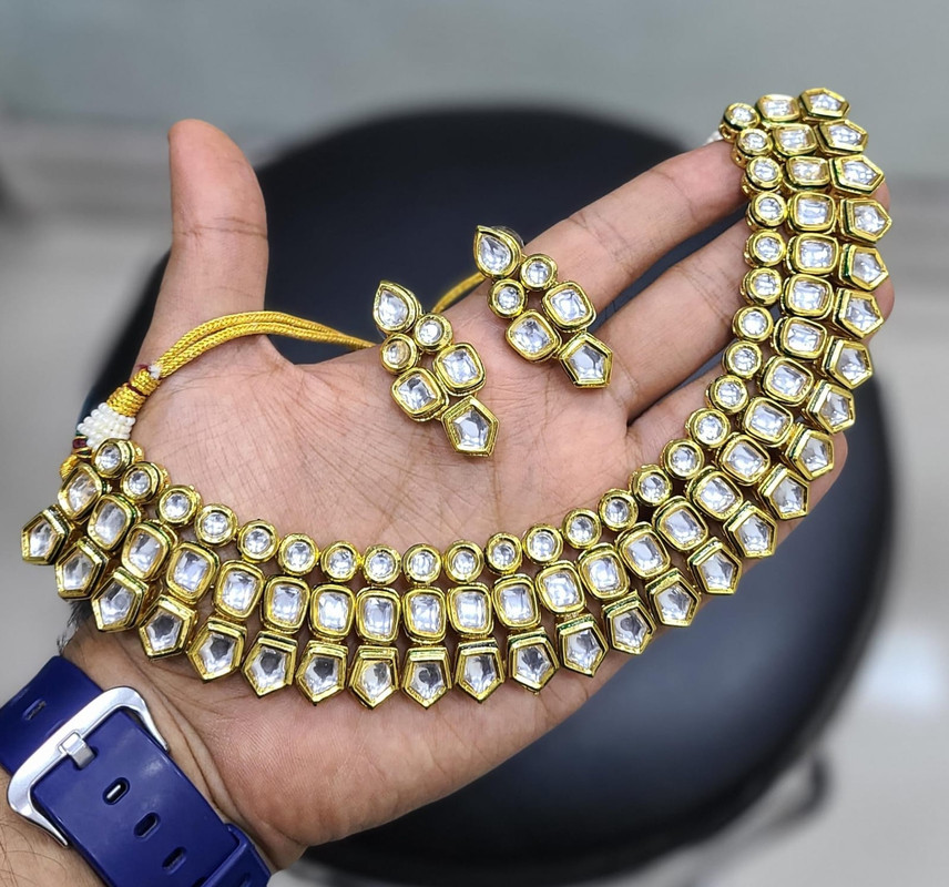 [K12] K12 Dabbi Kundan With Back Meena Necklace Earring Jewellery set