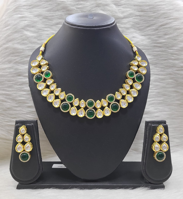 Flawless Designer K13 Green Dabbi Kundan With Back Meena Necklace Earring Jewellery Set