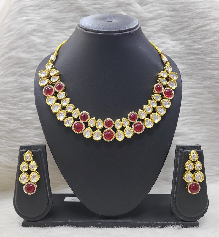 [K13 MAROON] K13 MAROON Dabbi Kundan With Back Meena Necklace Earring Jewellery set