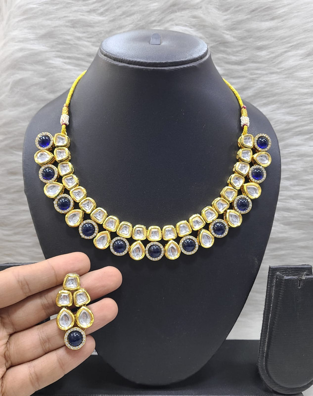 Authentic Fashion K19 Blue Dabbi Kundan With Back Meena Necklace Earring Jewellery Set