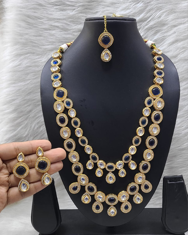 Breathtaking Fashion K20 Blue Dabbi Kundan With Back Meena Necklace Earring Jewellery Set