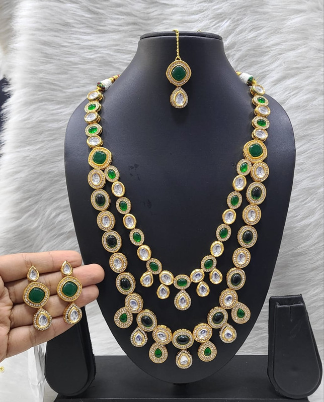 Ethereal Fashion K20 Green Dabbi Kundan With Back Meena Necklace Earring Jewellery Set