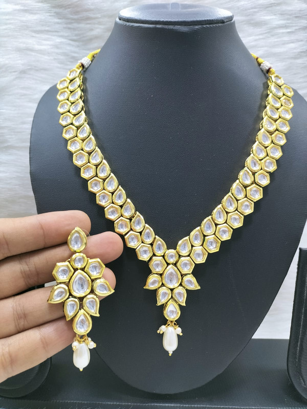 Mesmerizing Stylish K29 White Dabbi Kundan With Back Meena Necklace Earring Jewellery Set