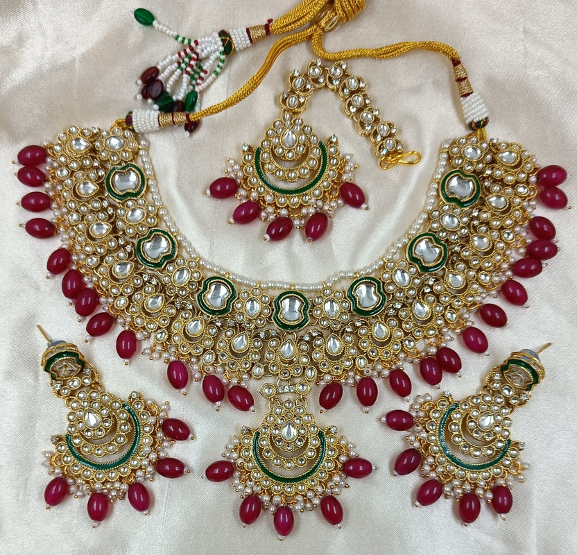 Resplendent Wedding Pink Kundan Pendant Necklace & Earrings Jewellery Set For Women