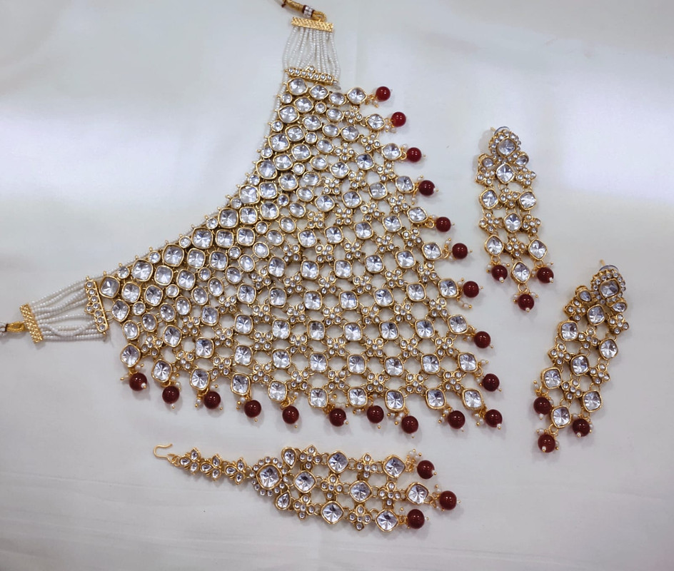 Radiant Boutique Subr001 Maroon Kundan Bridal Jewellery Set For Bride