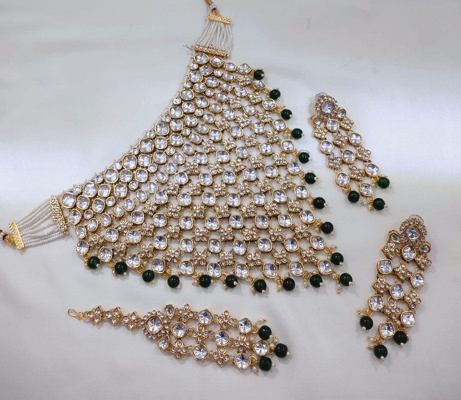 SUBR001 Green Kundan Bridal Jewellery Set for Bride