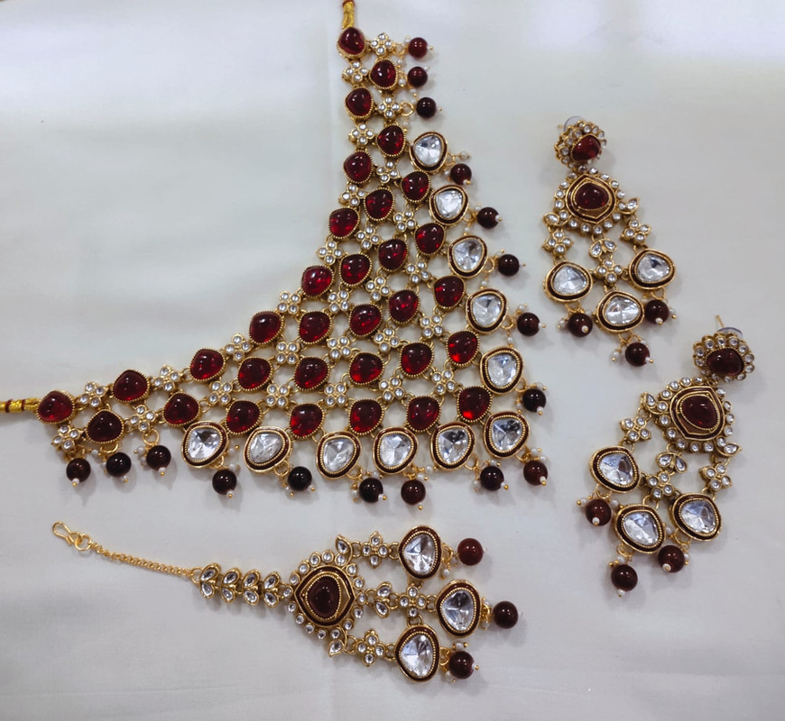 [SUBR002 Maroon] SUBR002 Maroon Kundan Bridal Jewellery Set for Bride