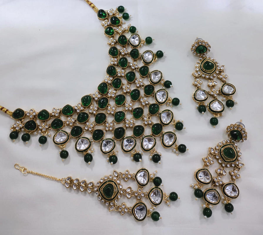 [SUBR002 Green] SUBR002 Green Kundan Bridal Jewellery Set for Bride