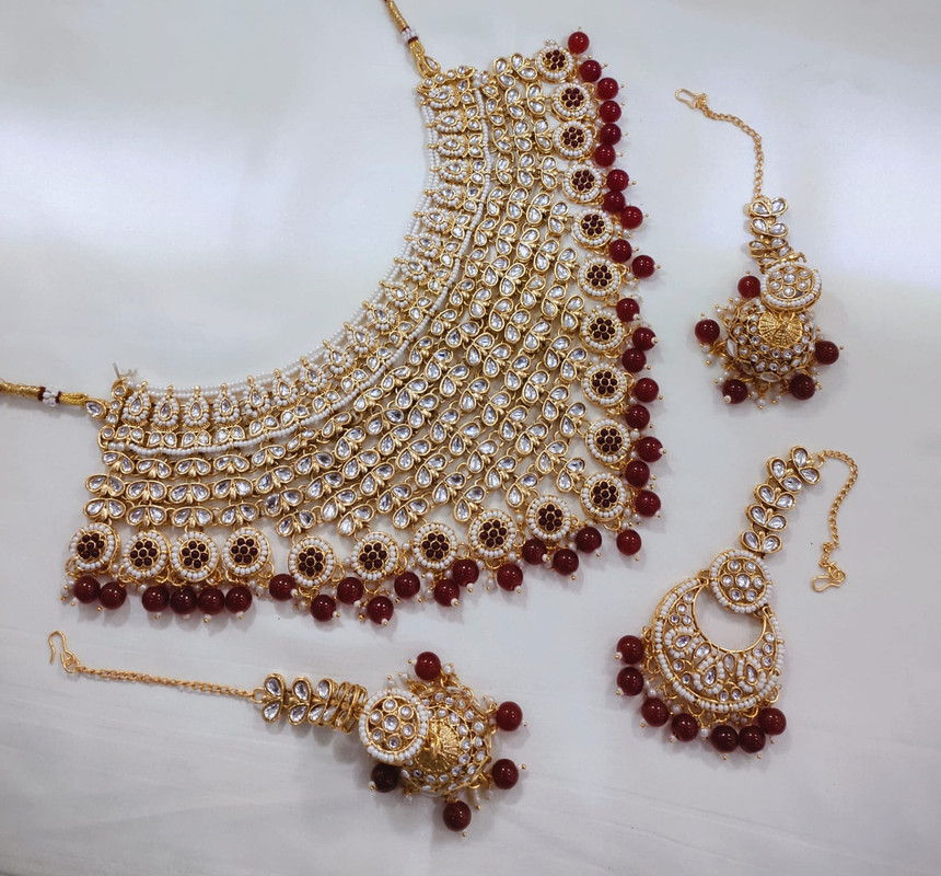 Ethereal Boutique Subr003 Red Kundan Bridal Jewellery Set For Bride