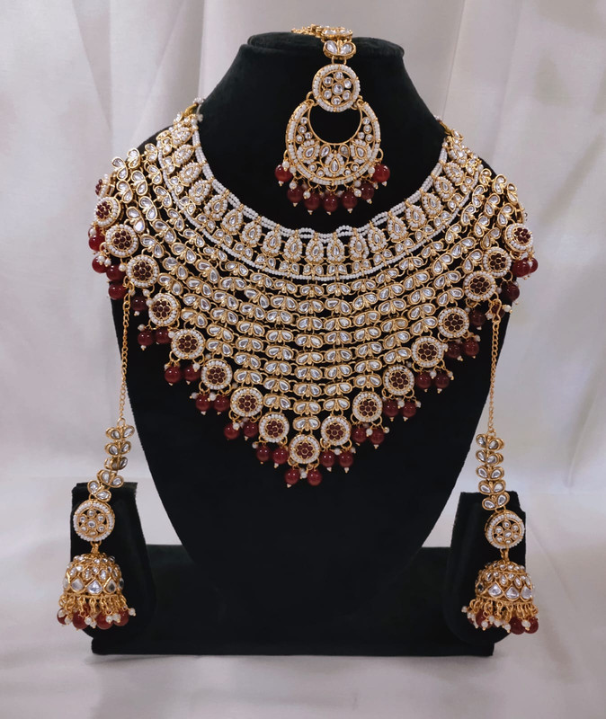 SUBR003 Maroon Kundan Bridal Jewellery Set for Bride
