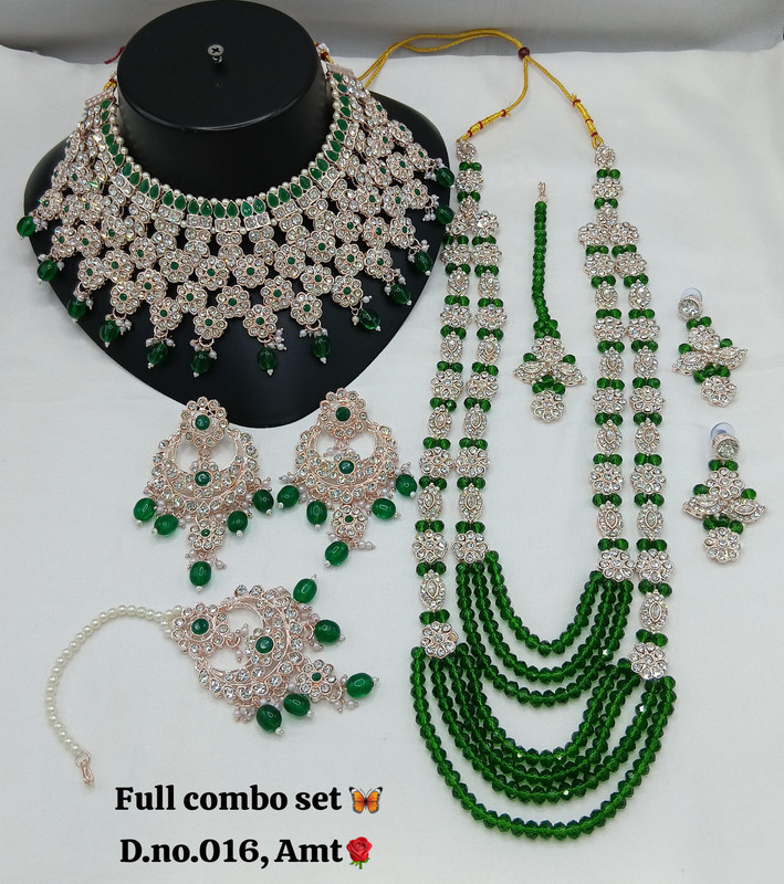 [SUBR005 Green] Elegant Glam Subr005 Green Kundan Bridal Jewellery Set For Bride