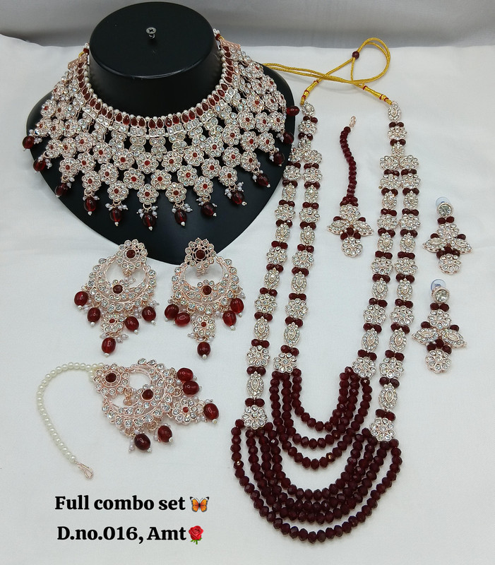 Traditional Glam Subr005 Maroon Kundan Bridal Jewellery Set For Bride