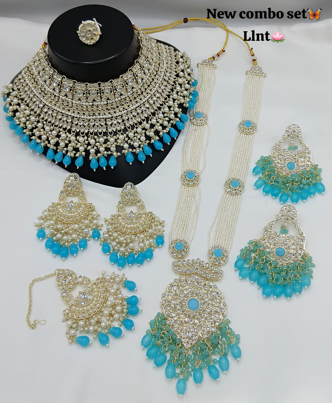 Royal Glam Subr006 Sky Blue Kundan Bridal Jewellery Set For Bride