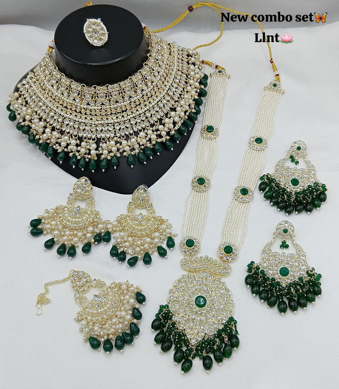 Magnifique Glam Subr006 Green Kundan Bridal Jewellery Set For Bride