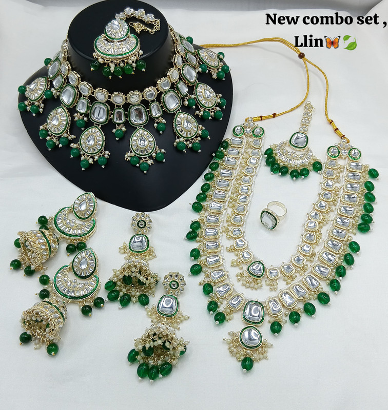 SUBR007 Green Kundan Bridal Jewellery Set for Bride