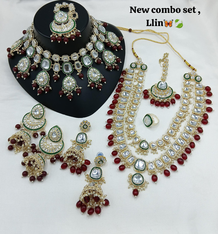 Vintage Glam Subr007 Maroon Kundan Bridal Jewellery Set For Bride
