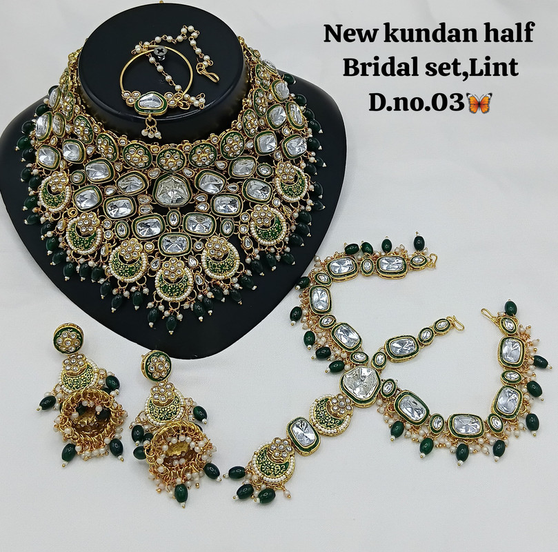[SUBR010 Green] Beautiful Glam Subr010 Green Kundan Bridal Jewellery Set For Bride