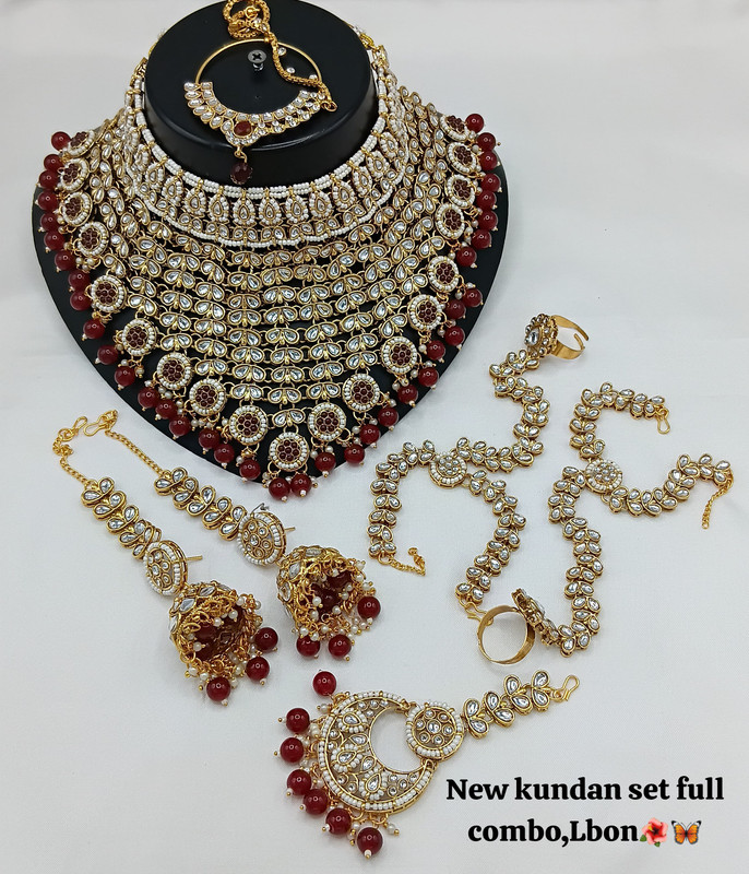 [SUBR011 Maroon] Luxury Glam Subr011 Maroon Kundan Bridal Jewellery Set For Bride