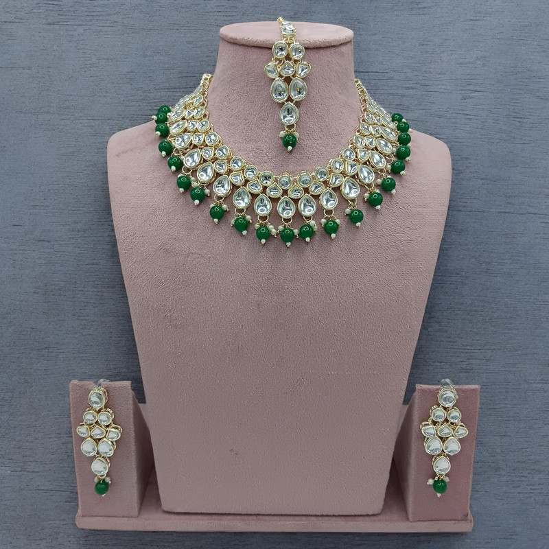 SUNS0009 GREEN Kundan Choker Necklace Earring Jewellery set for Marriage