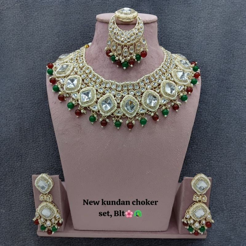 Artisan Luxe Suns0017 Multi Kundan Choker Necklace Earring Jewellery Set For Marriage