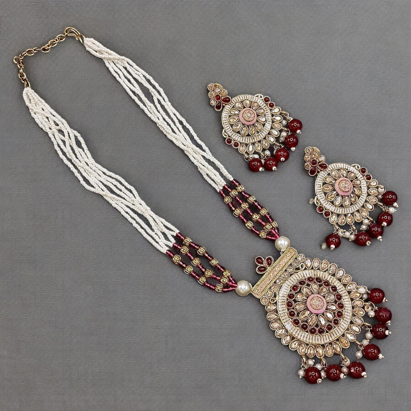 Radiant Luxe Suns0020 Maroon Copper Necklace & Earrings Jewellery Set For Women
